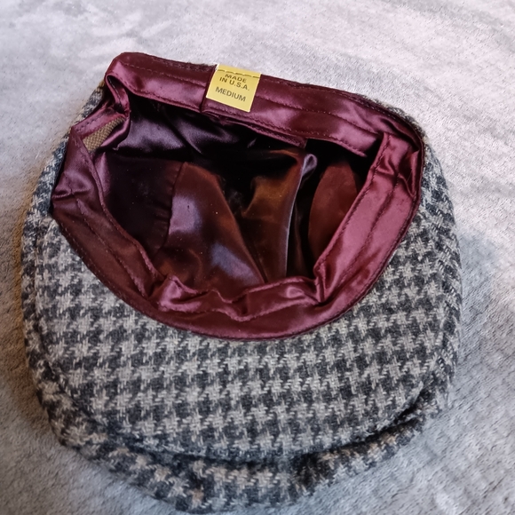 Vintage Gray Houndstooth Beret News Boy Hat, Peaky Blinders Cap Newsboy 50s 60s - Picture 7 of 10